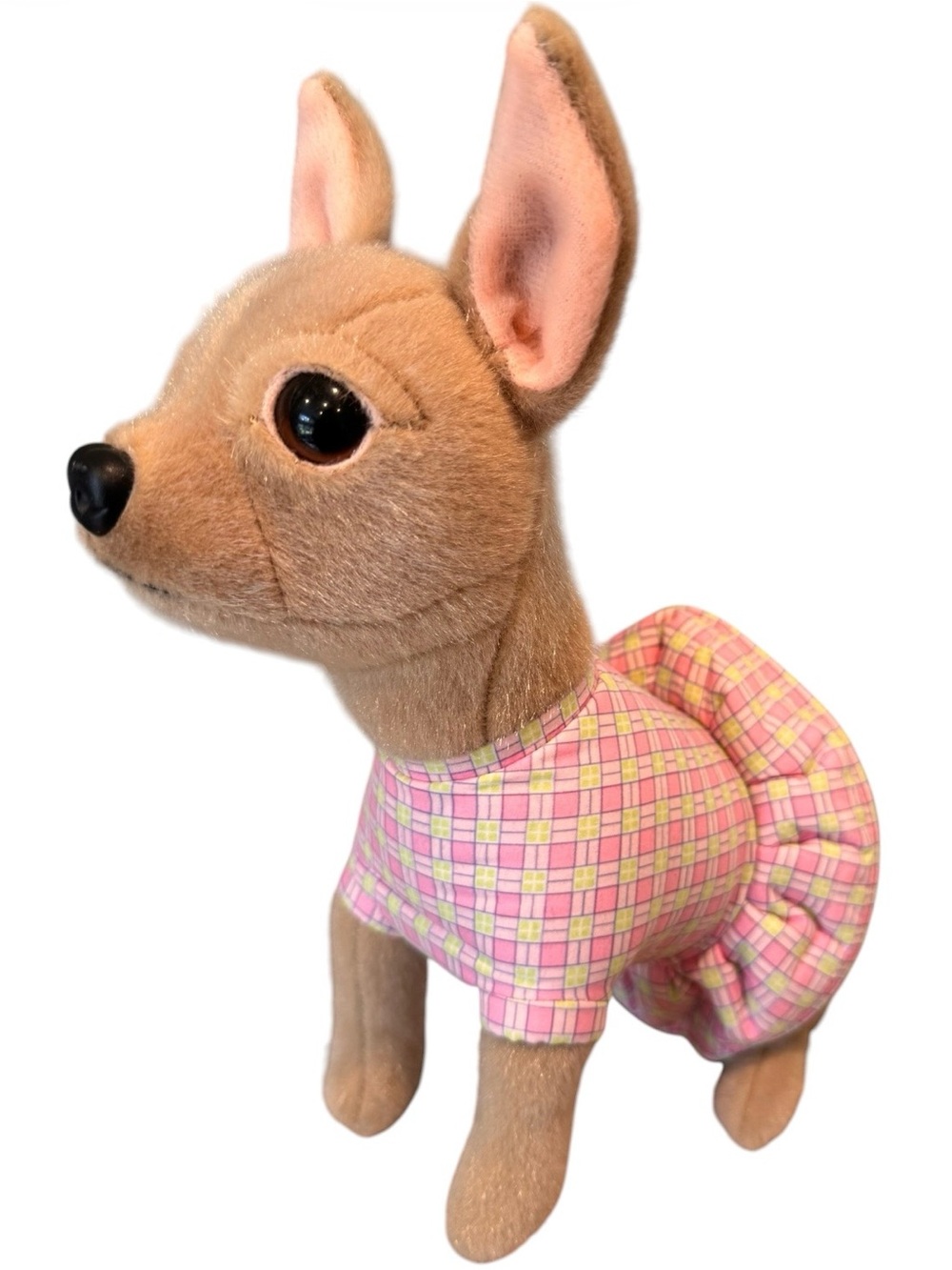 Stuffed Animal Chihuahua Wearing Plaid Pink Dress Dog Costume Paris Hilton Elle